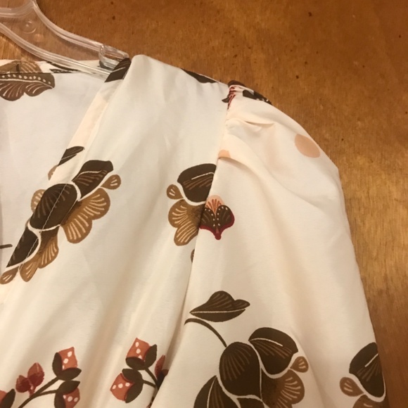 Truly 4 You Anthropologie Cream/ Brown flowers Flowy puff sleeve Maxi Dress - Picture 5 of 5